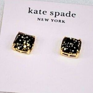 Kate Spade NY Sparkly Square Black Stud Earrings Gold Tone NWT, Gift Box Include